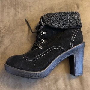 Never worn- Black heeled boots with fur size 11